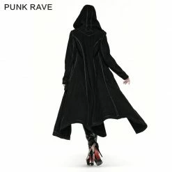Punk Rave Store Gothic Lolita Winter Woolen Long Black Gothic Coat For Women Two Wear Imitation Fur Coat