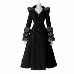 Punk Rave Store Gothic Lolita Winter Woolen Long Black Gothic Coat For Women Two Wear Imitation Fur Coat
