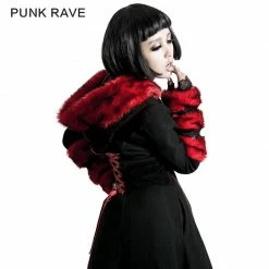 Punk Rave Store Gothic Lolita Winter Woolen Long Black Gothic Coat For Women Two Wear Imitation Fur Coat
