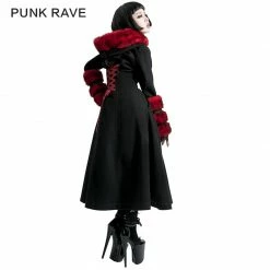 Punk Rave Store Gothic Lolita Winter Woolen Long Black Gothic Coat For Women Two Wear Imitation Fur Coat