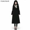 Punk Rave Store Gothic Lolita Winter Woolen Long Black Gothic Coat For Women Two Wear Imitation Fur Coat