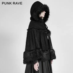 Punk Rave Store Lolita Style Warm Gothic Coat Woolen And Lace Fabric Cloak For Women