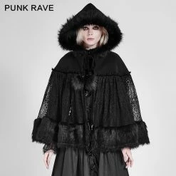 Punk Rave Store Lolita Style Warm Gothic Coat Woolen And Lace Fabric Cloak For Women