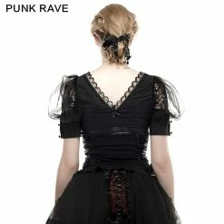 Punk Rave Store Black Elastic Pastoral Style Gothic Shirts Lace Lolita Blouse