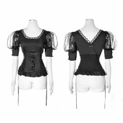 Punk Rave Store Black Elastic Pastoral Style Gothic Shirts Lace Lolita Blouse