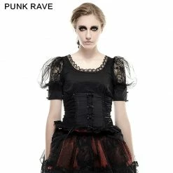 Punk Rave Store Black Elastic Pastoral Style Gothic Shirts Lace Lolita Blouse