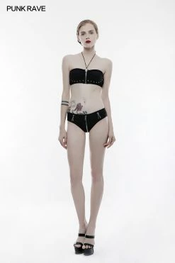 Punk Rave Store Personality Swimwear Punk Accessories Stretch Swimsuit Top With Detachable Straps