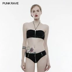 Punk Rave Store Personality Swimwear Punk Accessories Stretch Swimsuit Top With Detachable Straps