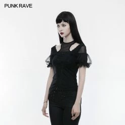 Punk Rave Store Gorgeous Stretch Blouse Short Sleeve Gothic T-shirt With Lace