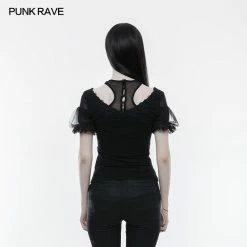 Punk Rave Store Gorgeous Stretch Blouse Short Sleeve Gothic T-shirt With Lace