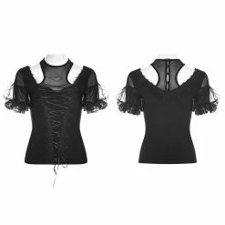 Punk Rave Store Gorgeous Stretch Blouse Short Sleeve Gothic T-shirt With Lace