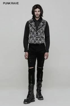 Punk Rave Store Simple Fashion Jacquard Gothic Vest For Men