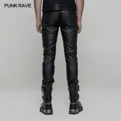 Punk Rave Store Simple All-match Trousers Elastic Leather Punk Pants