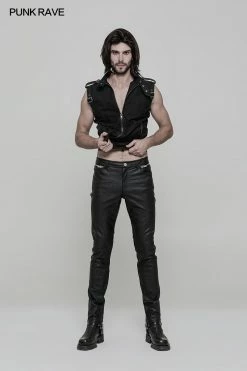 Punk Rave Store Simple All-match Trousers Elastic Leather Punk Pants