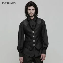 Punk Rave Store Steampunk Heavy Twilled Woven Breasted Waistcoat For Men