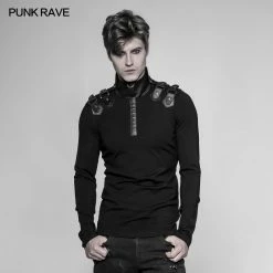 Punk Rave Store Men's Goth Elastic Knitted Uniform Long-sleeve T-shirt