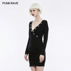 Punk Rave Store Sexy Deep V Punk Dress With Simplicity Corns And Pins Decoration