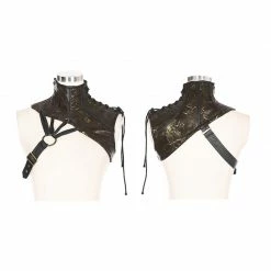 Punk Rave Store Steampunk Embossed Leather Collar And Shoulder Harness Accessories For Women Shoulder Armor