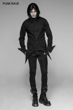 Punk Rave Store Men's Asymmetric Simple Gothic Shirt With Unique Cuff Design