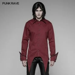 Punk Rave Store Men's Asymmetric Simple Gothic Shirt With Unique Cuff Design