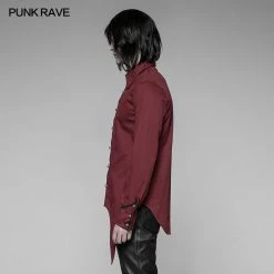 Punk Rave Store Men's Asymmetric Simple Gothic Shirt With Unique Cuff Design