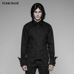 Punk Rave Store Men's Asymmetric Simple Gothic Shirt With Unique Cuff Design