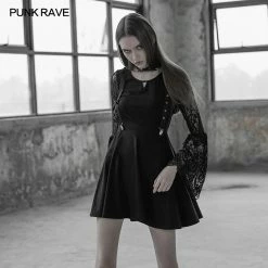 Punk Rave Store Women's Lace Sleeves Punk Dress With Straps Design