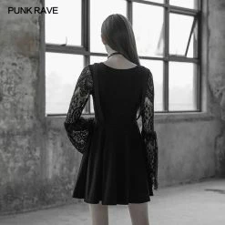 Punk Rave Store Women's Lace Sleeves Punk Dress With Straps Design