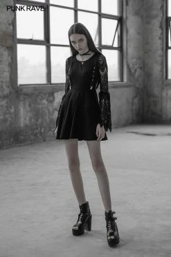 Punk Rave Store Women's Lace Sleeves Punk Dress With Straps Design