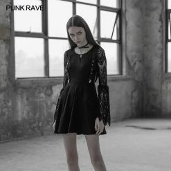 Punk Rave Store Women's Lace Sleeves Punk Dress With Straps Design