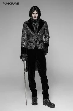 Punk Rave Store Gothic Steampunk Gothic Metal Texture Jacquard Swallow Tail Coat Jacket