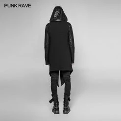 Punk Rave Store Dark Punk Leather Crack Knit Stitching Hooded Cardigan