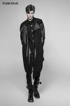 Punk Rave Store Dark Punk Leather Crack Knit Stitching Hooded Cardigan