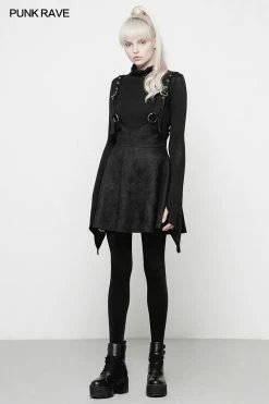 Punk Rave Store Punk Suede Personality High Waisted Suspender Skirt For Girls