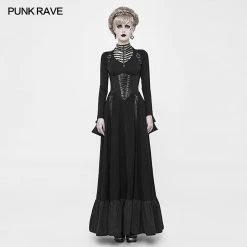 Punk Rave Store Victorian Steampunk Long Linen Lace Up Corset Suspender Dress
