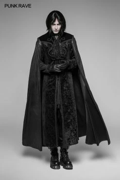 Punk Rave Store Dracula Gorgeous Gothic Cape Cloak Embossed Velvet Long Coat