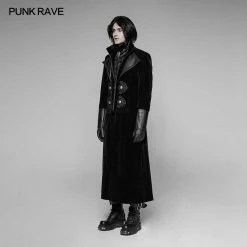 Punk Rave Store Gothic Victorian Gorgeous Velvet Long Punk Jacket Detachable Fake Two-Piece Coat For Men
