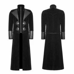 Punk Rave Store Gothic Victorian Gorgeous Velvet Long Punk Jacket Detachable Fake Two-Piece Coat For Men