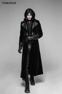 Punk Rave Store Gothic Victorian Gorgeous Velvet Long Punk Jacket Detachable Fake Two-Piece Coat For Men