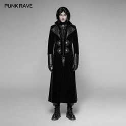Punk Rave Store Gothic Victorian Gorgeous Velvet Long Punk Jacket Detachable Fake Two-Piece Coat For Men