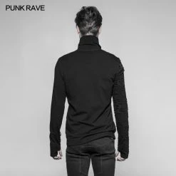 Punk Rave Store Decadent Punk S-shaped Zipper Knitting T-shirt Personality Mosaic High Collar Sweater