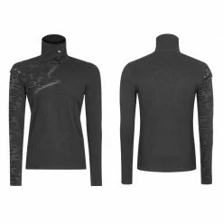 Punk Rave Store Decadent Punk S-shaped Zipper Knitting T-shirt Personality Mosaic High Collar Sweater