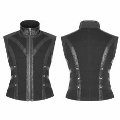 Punk Rave Store Men's Rough Leather Splicing Stand Collar Punk Vest