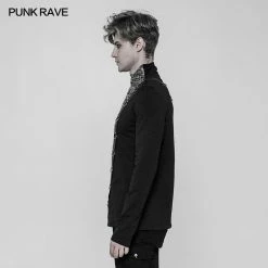 Punk Rave Store Punk Mens T Shirts Steampunk Metal Rivet Embossing Knitting T-shirt For Men