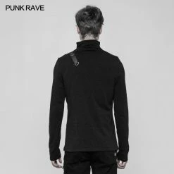 Punk Rave Store Punk Mens T Shirts Steampunk Metal Rivet Embossing Knitting T-shirt For Men