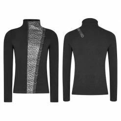 Punk Rave Store Punk Mens T Shirts Steampunk Metal Rivet Embossing Knitting T-shirt For Men