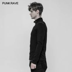 Punk Rave Store Punk Mens T Shirts Men's Punk Front Pimp Rivets Slim Personality T-shirt