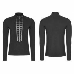 Punk Rave Store Punk Mens T Shirts Men's Punk Front Pimp Rivets Slim Personality T-shirt