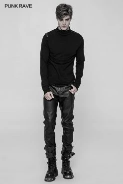 Punk Rave Store Punk Mens T Shirts Men's Punk Front Pimp Rivets Slim Personality T-shirt