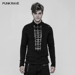 Punk Rave Store Punk Mens T Shirts Men's Punk Front Pimp Rivets Slim Personality T-shirt